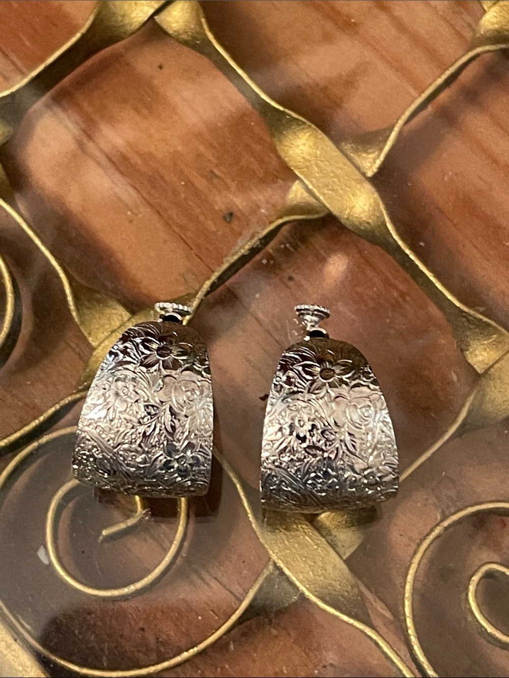 Vintage Intricate Floral Engraved Silver Clip-On Earrings